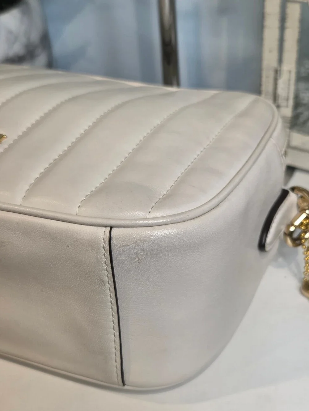 Coach Jes Crossbody Quilted Leather Camera Bag Chalk White & Gold.